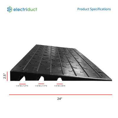 Electriduct 2.5" Non Slip Rubber Threshold Ramp for Wheelchair Accessibility, Mobility Scooters, Power Chairs, Home, Steps, Stairs, Doorways, Curbs with 3 Channels Cord Cover**New**