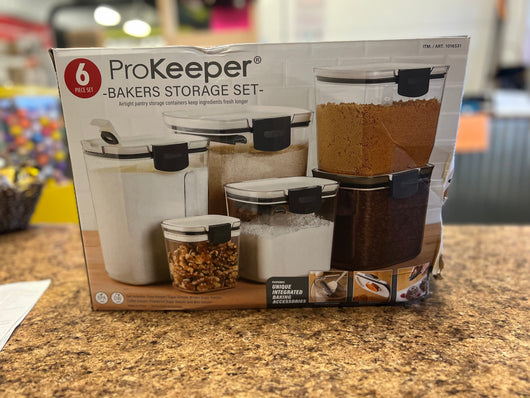 Progressive Prepworks ProKeeper 6 Piece Airtight Food Storage Baking Canister Set, White- NEW IN BOX!!! (Missing mini keeper)