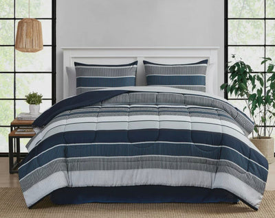 Mainstays Blue Stripe 8 Piece Bed in a Bag Comforter Set With Sheets, Full- NEW IN BAG!!!