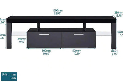 J&E Home 63 in. Black Modern TV Stand with LED Lights and 2-Storage Drawers Fits TV's up to 65 in!  -Brand new in the box