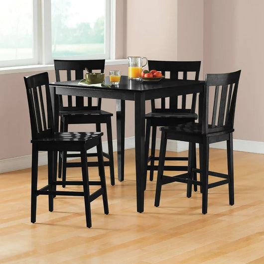 Mainstays 5 Piece Mission Style Counter Height Dining Set, including Table & 4 chairs, Black Color, Set of 5**New and assembled,minor scratches from shipping**