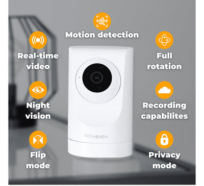 Instachew Puresight 1080P WiFi Pet camera, Indoor Home Security Surveillance Dog Camera with Night Vision, Cat camera Motion Detector, 2 way audio, video recording, 360-degree rotation, 2.4GHz, White (new in the box)