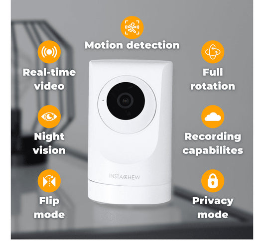 Instachew Puresight 1080P WiFi Pet camera, Indoor Home Security Surveillance Dog Camera with Night Vision, Cat camera Motion Detector, 2 way audio, video recording, 360-degree rotation, 2.4GHz, White (new in the box)