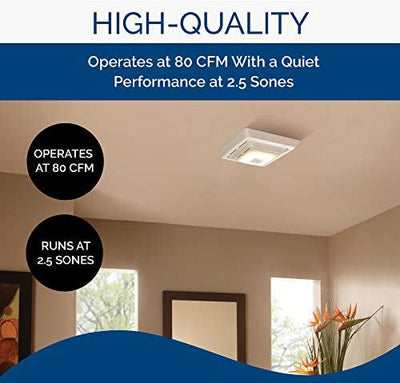 Broan-NuTone SPK80L Bluetooth Speaker Bathroom Ventilation LED Light, 80 CFM, 2.5 Sones Bath Fan, White- new in box