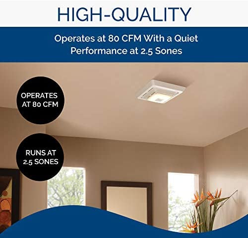 Broan-NuTone SPK80L Bluetooth Speaker Bathroom Ventilation LED Light, 80 CFM, 2.5 Sones Bath Fan, White- new in box