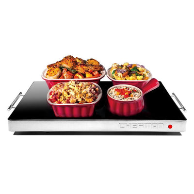 Chefman Stainless Steel & Glass Electric Warming Tray, Black, 21”x16”**New in Box**