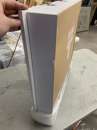 Home Decorators Collection  Fog Free Framed Surface-Mount Tri-View Bathroom Medicine Cabinet in White- NEW OUT OF BOX!!! (Minor damage from shipping, see photos)