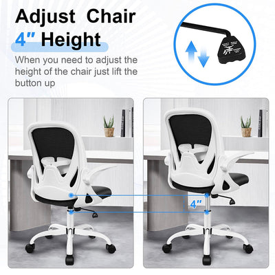 Primy Office Chair Ergonomic Desk Chair with Adjustable Lumbar Support and Height, Swivel Breathable Desk Mesh Computer Chair with Flip up Armrests for Conference Room(White)- NEW AND ASSEMBLED!!!
