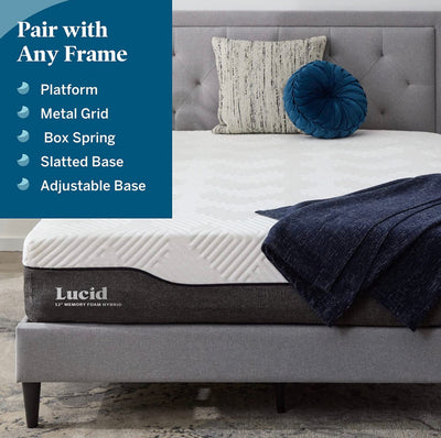 Lucid 12 Inch Hybrid Mattress – Bamboo Charcoal and Aloe Vera Infused- Memory Foam Mattress- Moisture Wicking – Odor Reducing!! BRAND NEW IN PLASTIC!!