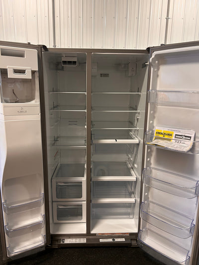 Whirlpool 28.4-cu ft Side-by-Side Refrigerator with Ice Maker (Fingerprint Resistant Stainless Steel)!  -Brand new but was very lightly dented on the right edge of one door, photos shown