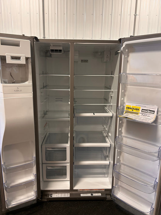 Whirlpool 28.4-cu ft Side-by-Side Refrigerator with Ice Maker (Fingerprint Resistant Stainless Steel)!  -Brand new but was very lightly dented on the right edge of one door, photos shown