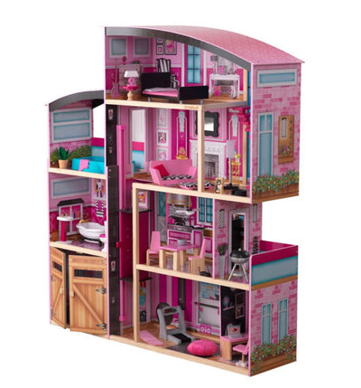 Shimmer Mansion Wooden Dollhouse, over 4 feet Tall, Lights & Sounds and 30 Pieces- NEW IN BOX!!!