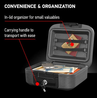 SentrySafe Fireproof and Waterproof Safe Box with Key Lock, Fire and Water Chest Safe for Valuables, 0.28 Cubic Feet, 6.6 x 15.4 x 14.3 Inches!! NEW OUT OF BOX!!