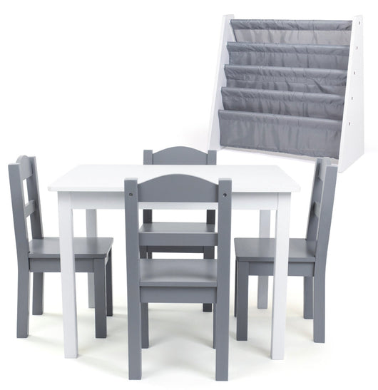 Humble Crew Gray Playroom in a Box, Kids Book Rack  & 5pc Table and Chair Set, Gray/White!! NEW IN BOX!!