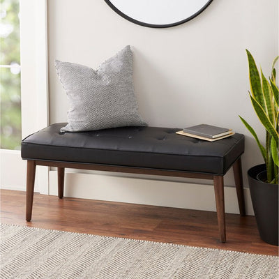 Better Homes & Gardens Colton Upholstered Bench, Black Faux Leather**New and assembled**
