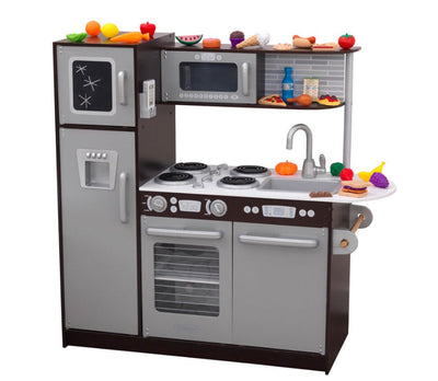 KidKraft Uptown Espresso Wooden Play Kitchen with Chalkboard and 30-Piece Play Food Accessories- NEW IN BOX!!!!