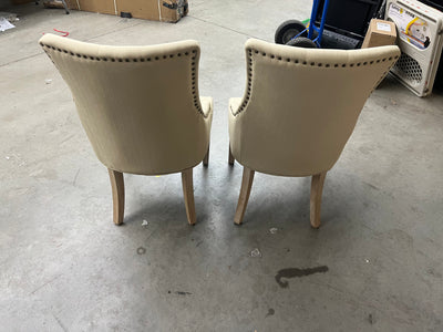 Roundhill Furniture Button Tufted Solid Wood Wingback Hostess Chairs with Nail Heads, Set of 2, Tan- NEW AND ASSEMBLED!!!