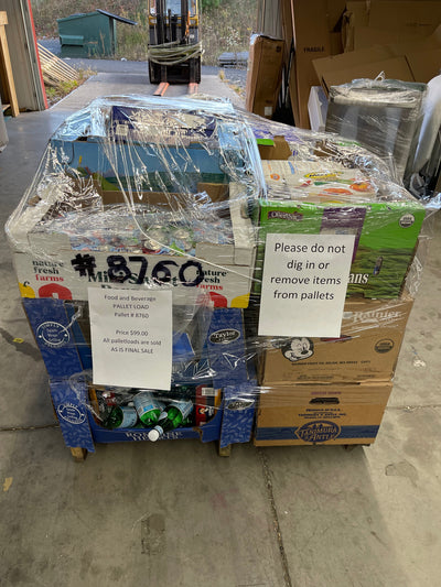 GROCERY AND BEVERAGE PALLET- number 8760     most - if not all items - have good expiration dates      $99 after automatic 20 percent discount at checkout