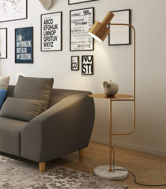 Hsyile Lighting Contemporary Modern Floor Lamp with a Table, Brushed Brass Finish- NEW AND ASSEMBLED!!!