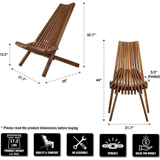 Melino Outdoor Folding Chair, Wooden Folding Chair for Indoor and Outdoor, Fully Asembled, FSC Acacia Wood (Cinnamon)!! NEW OUT OF BOX(SET OF 2)!!