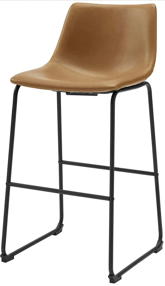 Walker Edison Douglas Urban Industrial Faux Leather Armless Bar Chairs, Set of 4, Whiskey Brown- NEW IN 2 BOXES!!!!