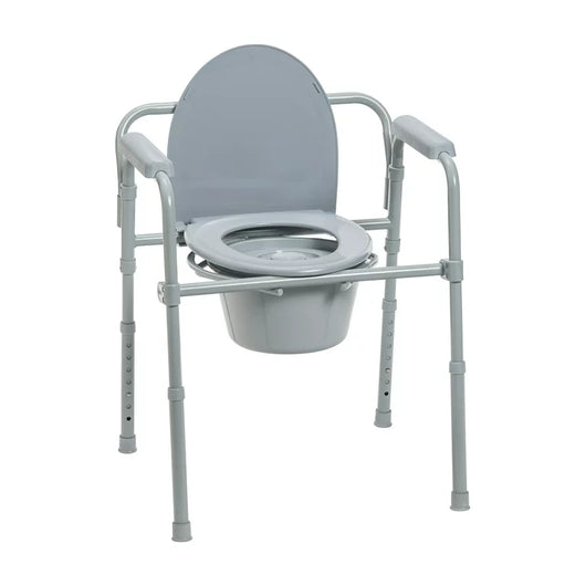 Drive Medical Steel Folding Deep Seat Bedside Commode, Gray**New in box**