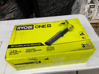 RYOBI ONE+ 18V 100 MPH 325 CFM Cordless Battery Variable Speed Jet Fan Leaf Blower with 4.0 Ah Battery and Charger/ new in box