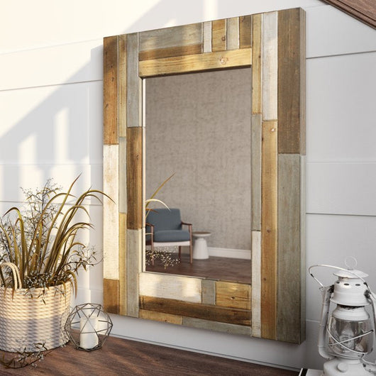 Aspire Home Accents Duncan Farmhouse Wood Wall Mirror, Multi-colored, 38" x 28"**New**