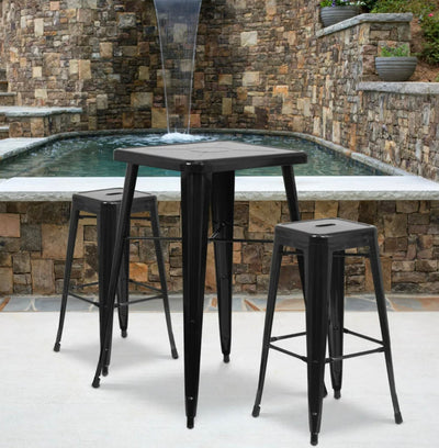 Flash Furniture 4 Pack Commercial Grade 30" High Backless Black Metal Indoor-Outdoor Barstool with Square Seat- NEW OUT OF BOX!!!