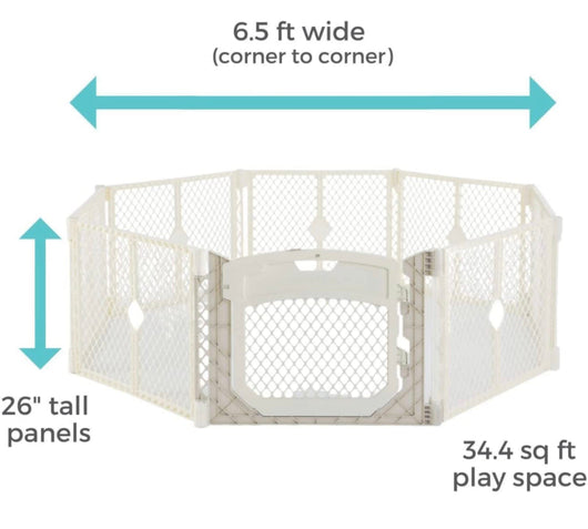 Toddleroo by North States Superyard Ultimate 8 Panel Baby Play Yard, Made in USA: Safe Play Area, Indoors/Outdoors, Freestanding. 6.5 feet Corner to Corner (26" Tall, Ivory), 1 Count (Pack of 1)-  NEW IN BOX!!!