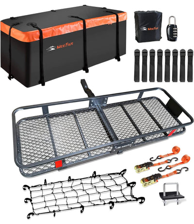 MeeFar Folding Hitch Mount Cargo Carrier Basket 60" X 20" X 6"+Waterproof Cargo Bag 16 Cubic Feet(58" 19" 24") (new in the box)
