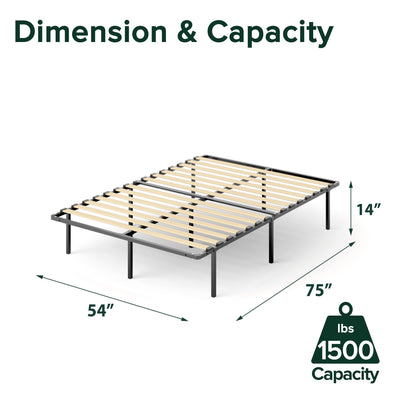 ZINUS SmartBase Euro Slats Mattress Foundation / 14 Inch Metal Platform Bed Frame / No Box Spring Needed / Sturdy Steel & Wood Frame / Underbed Storage, Full- NEW IN BOX!!!