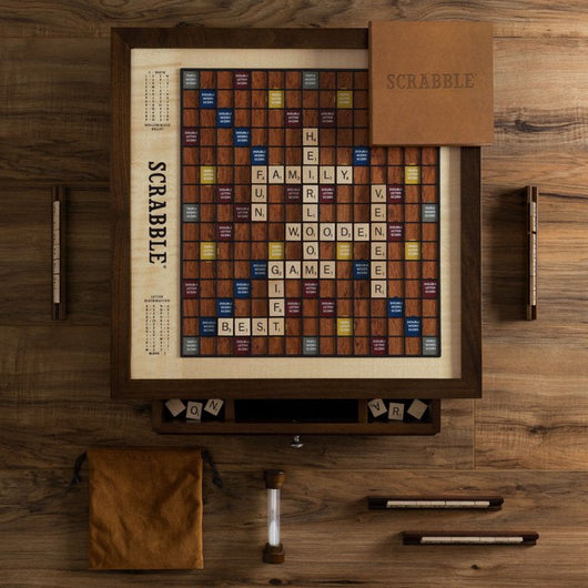 WS Game Company Scrabble Heirloom Edition with Rotating Solid Walnut Cabinet**New in box**