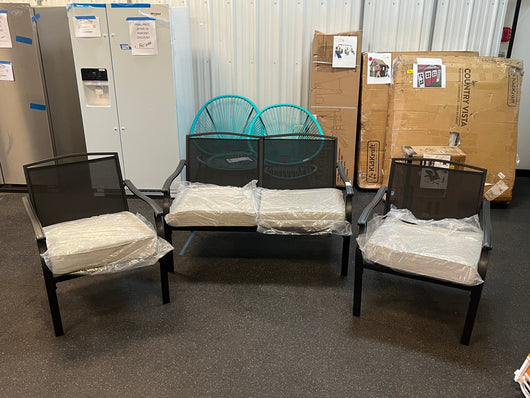 Mainstays Alexandra Square 4 - Piece Outdoor Patio Conversation Set, Gray- NEW AND ASSEMBLED!!! (Missing Coffee Table!)