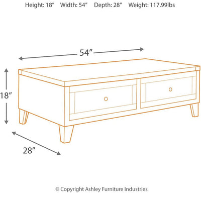 Signature Design by Ashley Chazney Industrial Lift Top Coffee Table with 2 Storage Drawers, Brown- NEW IN BOX!!!