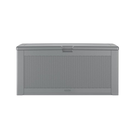 Rubbermaid Easy Install Outdoor Deck Box, Gray, Extra-Large**New and assembled,missing hinges**