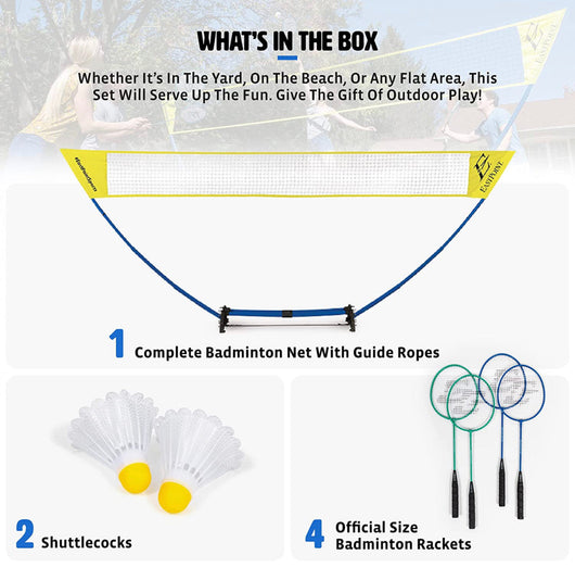 EastPoint Sports Badminton Sets Outdoor Games – Easy Setup Badminton, 4-Way Badminton, and Badminton Racket & Shuttlecock Sets- NEW IN BOX!!!