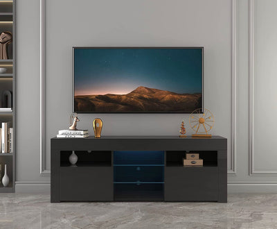 DMAITH TV Stand with LED Lights, 2 Storage Cabinet and Open Shelves High Gloss Entertainment Center Media Console Table Storage Desk for Up to 65 Inch TV, Black (new in the box)