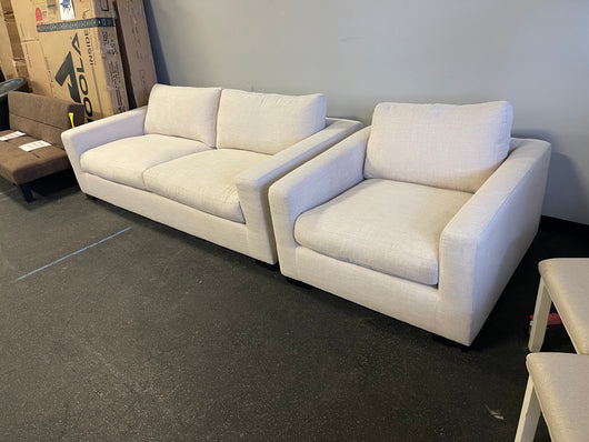 SET -  Stone & Beam Westview Extra-Deep Down-Filled Sofa Couch, 89"W, Cream and- Stone & Beam Westview Extra-Deep Down-Filled Accent Chair, 43.3"W, Cream NEW