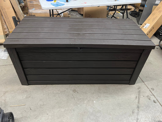 Keter Eastwood 150 Gallon Deck Box, Resin Wood Look Brown- NEW AND ASSEMBLED!!!