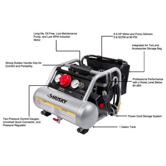 Husky 1 Gal. Portable Electric-Powered Silent Air Compressor- new - no box