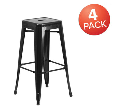 Flash Furniture 4 Pack Commercial Grade 30" High Backless Black Metal Indoor-Outdoor Barstool with Square Seat- NEW OUT OF BOX!!!