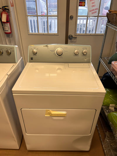 Kenmore Front Load Electric Dryer with Wrinkle Guard and 7.0 Cubic Ft. Total Capacity, White!  -Brand new never used but is dented from shipping, photos shown. (Front left edge is tape over to keep closed)