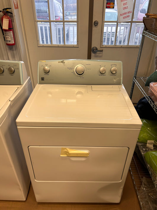 Kenmore Front Load Electric Dryer with Wrinkle Guard and 7.0 Cubic Ft. Total Capacity, White!  -Brand new never used but is dented from shipping, photos shown. (Front left edge is tape over to keep closed)