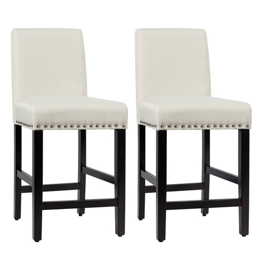 Costway Set of 2 25'' Kitchen Breakfast Chairs Nailhead Bar Stools Beige\ Gray Wood**New in box*