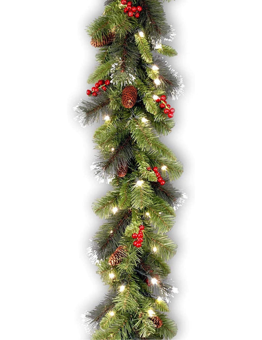 National Tree Company Pre-Lit Artificial Christmas Garland, Green, Crestwood Spruce, White Lights, Decorated with Pine Cones, Berry Clusters, Plug In, Christmas Collection, 9 Feet- NEW IN BOX!!!