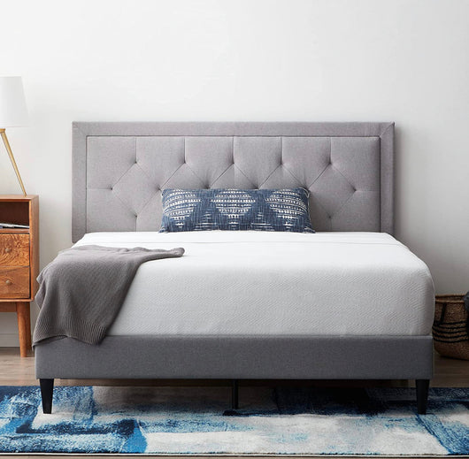 LUCID King Bed Frame with Headboard – Upholstered Platform Bed Frame – No Box Spring Needed – King Size Bed Frame with Headboard – Stone- NEW IN BOX!!!