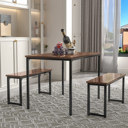 Bonzy Home Dining Table Set for 4, Kitchen Table Set with 2 Benches, Space Saving Dining Room Table, 43 Inch Kitchen & Dining Room Tables Modern Style Wood Table Top with Metal Frame**New in box**