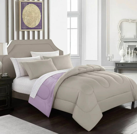 Casa 7-Piece Lavender 100% Polyester Fill Bed in a Bag Comforter Set with Sheets, King- NEW!