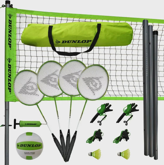Dunlop Steel Pole Volleyball & Badminton Combo Set, Lawn Game, Green/Black- NEW IN BOX!!!